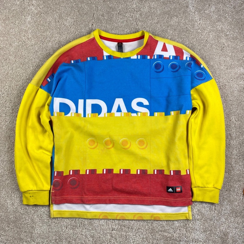 adidas LEGO Kids Sweatshirt Crewneck Pullover Colorblock Brick Yellow Size M